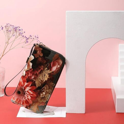 Long Wallet Waterproof PU Zipper Wallets, Bouquet of Flowers Printed Large Capacity Ladies Travel Purse WristletTravle Wallet in Saudi Arabia