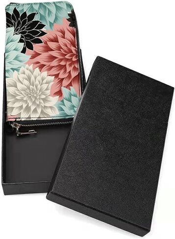 Long Wallet Waterproof PU Zipper Wallets, Dahlia Flower Printed Large Capacity Ladies Travel Purse WristletTravle Wallet in Saudi Arabia