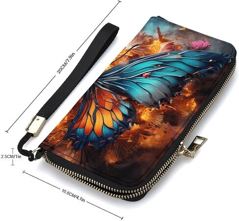 Long Wallet Waterproof PU Zipper Wallets, Color Butterfly Background Printed Large Capacity Ladies Travel Purse WristletTravle Wallet in Saudi Arabia