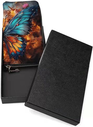 Long Wallet Waterproof PU Zipper Wallets, Color Butterfly Background Printed Large Capacity Ladies Travel Purse WristletTravle Wallet in Saudi Arabia
