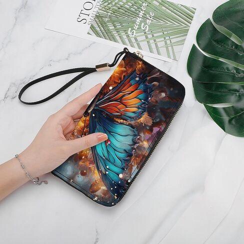 Long Wallet Waterproof PU Zipper Wallets, Color Butterfly Background Printed Large Capacity Ladies Travel Purse WristletTravle Wallet in Saudi Arabia