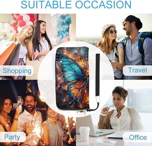 Long Wallet Waterproof PU Zipper Wallets, Color Butterfly Background Printed Large Capacity Ladies Travel Purse WristletTravle Wallet in Saudi Arabia