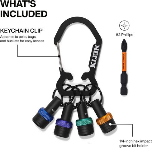 مجموعة سلسلة مفاتيح حامل لقم 5 قطع من كلاين تولز K33850، تنظم وتخزن لقم محرك سداسية مقاس 1/4 بوصة، ومرفق حلقة تسلق، وأشرطة ملونة لسهولة التعرف عليها in Kuwait
