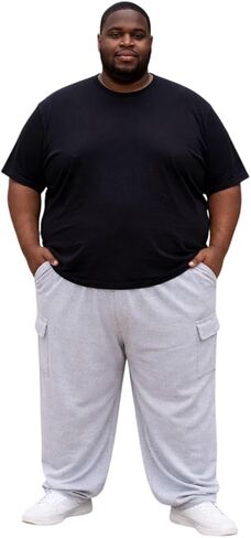 Big & Tall Fleece Cargo Lounge Pants for Men | Relaxed Fit Sweatpants with Elastic Waist & Drawcord, Casual Jogger Pants in Saudi Arabia