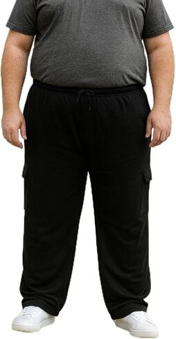 Big & Tall Fleece Cargo Lounge Pants for Men | Relaxed Fit Sweatpants with Elastic Waist & Drawcord, Casual Jogger Pants in Saudi Arabia