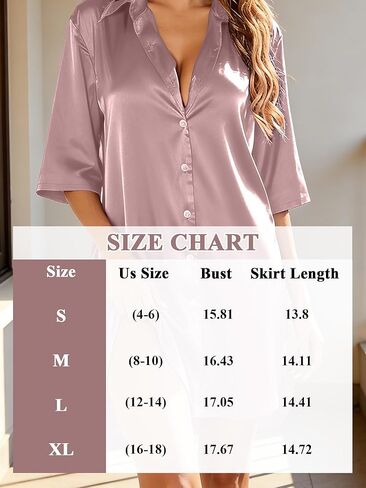 Women Nightdress Satin-Feel Button Front Sleep Shirt Sexy Lounge Wear in Saudi Arabia