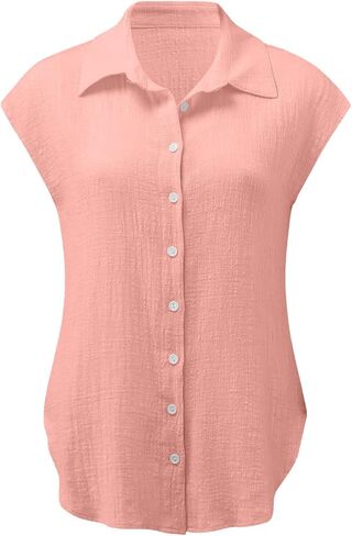 Button Down Shirts for Women Short Sleeve V Neck Blouses Loose Fit Dressy Casual Blouses Summer Vacation Clothes in Saudi Arabia
