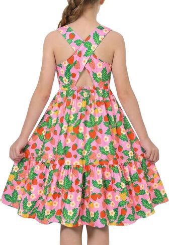 فستان للفتيات من Kids4ever من عمر 7 إلى 10 سنوات مع ظهر متقاطع بدون أكمام فستان صيفي للأطفال in Kuwait