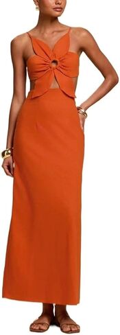 Womens Backless Sleeveless Maxi Cami Dress Elegant Vacation Outfit with Three-Dimensional Flower Design in Saudi Arabia