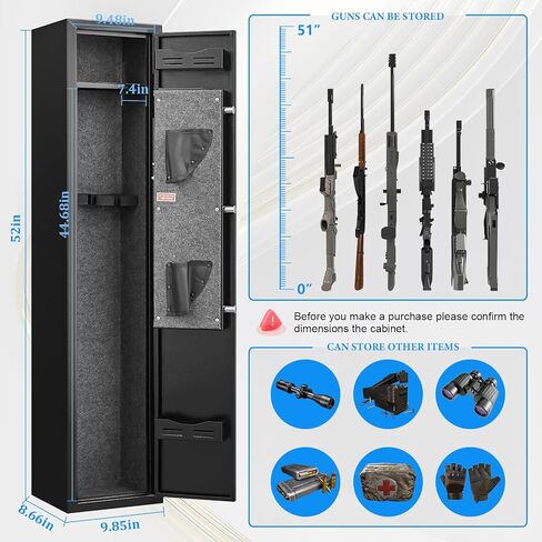 2-3 Gun Safe for Rifles and Pistols, No Assembly Required, Gun Safes for Rifle with Password Lock, Gun Cabinet for Home with Removable Shelf，180° Full Access Door, Alarm System & Mute Mode, 47.24" H in Kuwait
