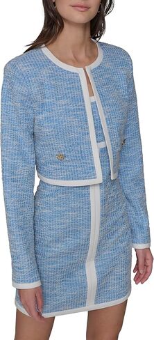 Karl Lagerfeld Women's White Lined Tweed Long Sleeve Cropped Jacket in Saudi Arabia