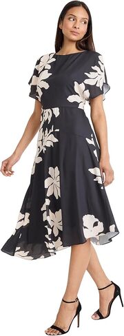 Maggy London Women's Floral Short Sleeve Boat Neck A-line Midi Wedding Guest Dresses in Saudi Arabia