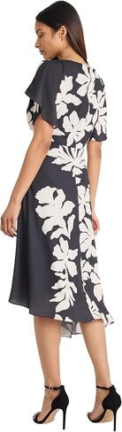 Maggy London Women's Floral Short Sleeve Boat Neck A-line Midi Wedding Guest Dresses in Saudi Arabia