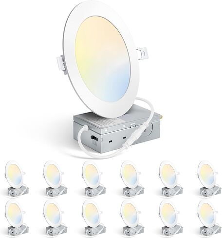 MAXvolador 6 Inch Ultra-Thin LED Recessed Ceiling Light with Junction Box 1200LM High Brightness 6-Pack, 5CCT 3000K/3500K/4000K/5000K/6500K Selectable, Dimmable Canless Wafer Downlight 12W 110W Eqv in Saudi Arabia