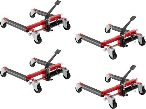 Hydraulic Car Wheel Dolly Set of 4, Heavy Duty 6,000 LBS Capacity Vehicle Dollies with Foot Pedal for Tire Auto Repair Moving, Red in Saudi Arabia