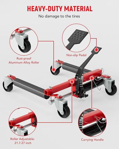 Hydraulic Car Wheel Dolly Set of 4, Heavy Duty 6,000 LBS Capacity Vehicle Dollies with Foot Pedal for Tire Auto Repair Moving, Red in Saudi Arabia