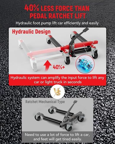 Hydraulic Car Wheel Dolly Set of 4, Heavy Duty 6,000 LBS Capacity Vehicle Dollies with Foot Pedal for Tire Auto Repair Moving, Red in Saudi Arabia