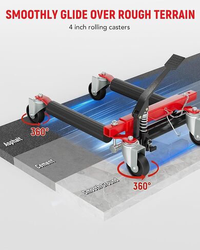 Hydraulic Car Wheel Dolly Set of 4, Heavy Duty 6,000 LBS Capacity Vehicle Dollies with Foot Pedal for Tire Auto Repair Moving, Red in Saudi Arabia