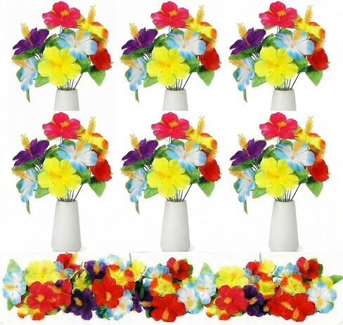 Hotop 24 Pcs Hawaiian Flower Bouquet for Tables Faux Hibiscus Flowers Bouquet Artificial Flowers Fake Tropical Flowers for Luau Summer Themed Party Favors Home Office Garden Decoration Supplies in Saudi Arabia