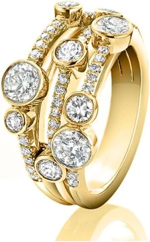 Luxury Multi-Stone Diamond Ring, Triple Band Design, White and Yellow Gold Accents in Saudi Arabia
