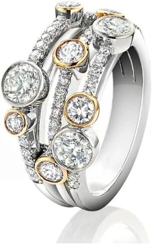 Luxury Multi-Stone Diamond Ring, Triple Band Design, White and Yellow Gold Accents in Saudi Arabia