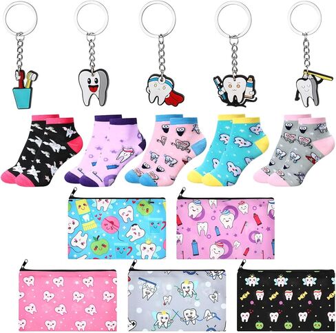 Suhine 15 Pcs Funny Dental Teeth Hygiene Gifts Set, Dentist Assistant Nurse Gifts, Teeth Nursing Socks, Canvas Makeup Bag, Dental Keychain, Novelty Dentist Hygiene for Women in Saudi Arabia