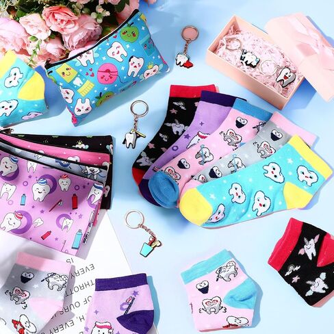 Suhine 15 Pcs Funny Dental Teeth Hygiene Gifts Set, Dentist Assistant Nurse Gifts, Teeth Nursing Socks, Canvas Makeup Bag, Dental Keychain, Novelty Dentist Hygiene for Women in Saudi Arabia