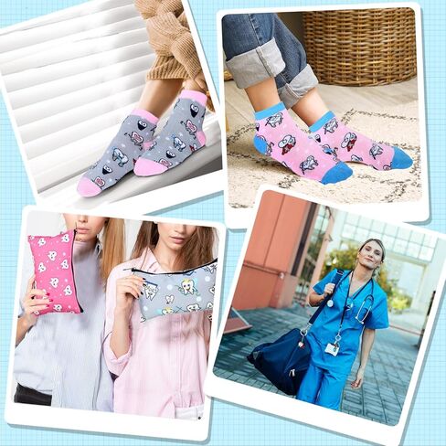 Suhine 15 Pcs Funny Dental Teeth Hygiene Gifts Set, Dentist Assistant Nurse Gifts, Teeth Nursing Socks, Canvas Makeup Bag, Dental Keychain, Novelty Dentist Hygiene for Women in Saudi Arabia