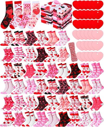 Valentines Day Socks with Heart Tags Heart Print Crew Novelty Love Lips Kiss Socks for Women Galentines Gifts in Saudi Arabia