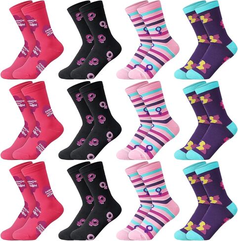JenPen 12 Pairs Women's History Month Socks Bulk International Womens Day Polyester Crew Socks for Feminist Freedom Achievements Gifts Party Celebration Supplies Motivational Inspiring Gifts in Saudi Arabia