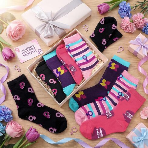 JenPen 12 Pairs Women's History Month Socks Bulk International Womens Day Polyester Crew Socks for Feminist Freedom Achievements Gifts Party Celebration Supplies Motivational Inspiring Gifts in Saudi Arabia