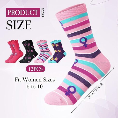 JenPen 12 Pairs Women's History Month Socks Bulk International Womens Day Polyester Crew Socks for Feminist Freedom Achievements Gifts Party Celebration Supplies Motivational Inspiring Gifts in Saudi Arabia