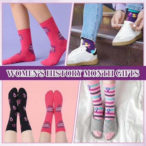 JenPen 12 Pairs Women's History Month Socks Bulk International Womens Day Polyester Crew Socks for Feminist Freedom Achievements Gifts Party Celebration Supplies Motivational Inspiring Gifts in Saudi Arabia