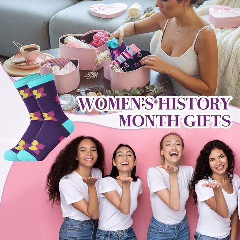 JenPen 12 Pairs Women's History Month Socks Bulk International Womens Day Polyester Crew Socks for Feminist Freedom Achievements Gifts Party Celebration Supplies Motivational Inspiring Gifts in Saudi Arabia
