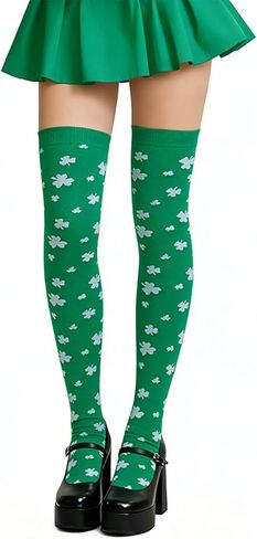 Thigh High Socks with Green Shamrock for St Patricks Day Socks Thigh High Stockings in Saudi Arabia