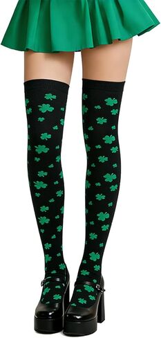 Thigh High Socks with Green Shamrock for St Patricks Day Socks Thigh High Stockings in Saudi Arabia