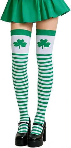جوارب عالية الفخذ مع نبات النفل الأخضر لجوارب عيد القديس باتريك جوارب عالية الفخذ in Kuwait