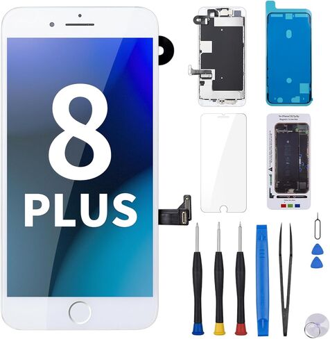 for iPhone 8 Plus Screen Replacement 5.5" Black Repair Kit with Home Button 8plus 3D Touch LCD Display Digitizer Full Assembly Front Camera Speaker Sensor Glass Fix Tools A1864 A1897 A1898 in Kuwait