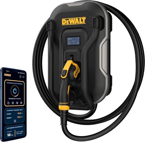 DEWALT Electric Vehicle Level 2 EV Charger up to 48 Amps 240V, App Control Bluetooth & Wi-Fi, CSA Certified Indoor/Outdoor Hardwired Wall Mounted Charging Station with 25 ft. Cable in Saudi Arabia