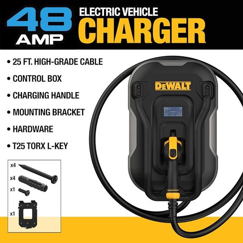 DEWALT Electric Vehicle Level 2 EV Charger up to 48 Amps 240V, App Control Bluetooth & Wi-Fi, CSA Certified Indoor/Outdoor Hardwired Wall Mounted Charging Station with 25 ft. Cable in Saudi Arabia