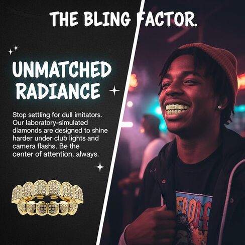Diamond Grills for Your Teeth, Grillz Teeth Men Hip Hop Gold Tooth Cap Fake Grillz Mouth Teeth 90s Accessories for Women in Saudi Arabia