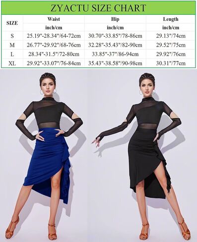 Women's Latin Tango Slasa Dance Skirt Asymmetrical Hem High Waist Half-Body Skirt Practice Dance Dress in Saudi Arabia