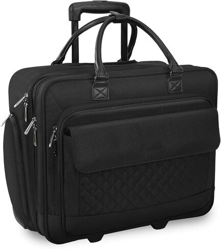 حقيبة كمبيوتر محمول متدحرجة بعجلات صامتة | للرجال والنساء، يناسب جهاز كمبيوتر محمول مقاس 16 بوصة، وسفر العمل، والرحلة الليلية، على شكل حقيبة، أسود in Kuwait