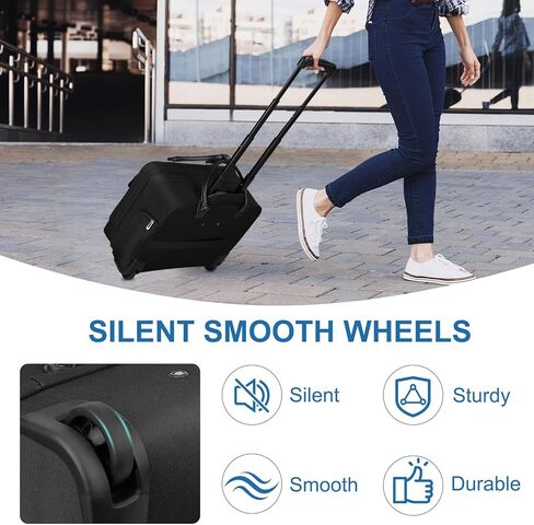 حقيبة كمبيوتر محمول متدحرجة بعجلات صامتة | للرجال والنساء، يناسب جهاز كمبيوتر محمول مقاس 16 بوصة، وسفر العمل، والرحلة الليلية، على شكل حقيبة، أسود in Kuwait