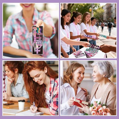 72 Pcs Women's History Month Gifts Bulk International Women Day Appreciation Set with Inspirational Female Rights Awareness Ballpoint Pen Bookmarks and Keychains for Party Office Community in Saudi Arabia
