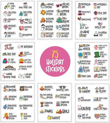 Holiday Planner Stickers for Planners and Journaling, Calendar Stickers, Holiday Seasonal Planner Stickers Sheet, Monthly Holiday Sticker, 4 Sheets, 75 Premium Matte Vinyl Stickers, Regular Size in Saudi Arabia