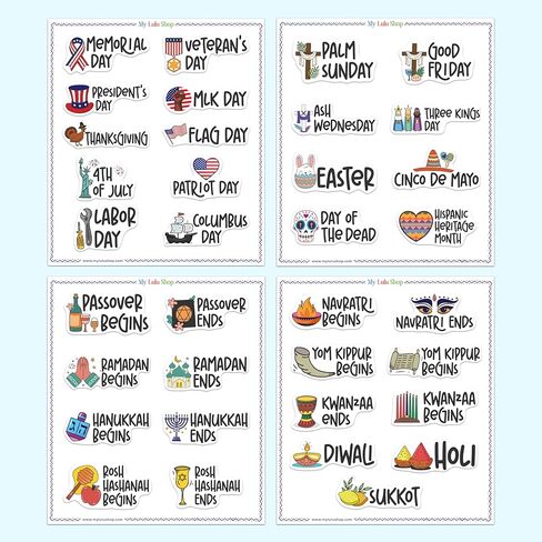 Holiday Planner Stickers for Planners and Journaling, Calendar Stickers, Holiday Seasonal Planner Stickers Sheet, Monthly Holiday Sticker, 4 Sheets, 75 Premium Matte Vinyl Stickers, Regular Size in Saudi Arabia