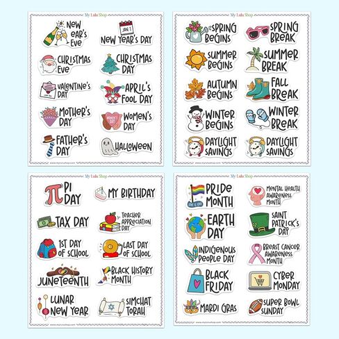 Holiday Planner Stickers for Planners and Journaling, Calendar Stickers, Holiday Seasonal Planner Stickers Sheet, Monthly Holiday Sticker, 4 Sheets, 75 Premium Matte Vinyl Stickers, Regular Size in Saudi Arabia