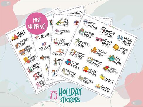 Holiday Planner Stickers for Planners and Journaling, Calendar Stickers, Holiday Seasonal Planner Stickers Sheet, Monthly Holiday Sticker, 4 Sheets, 75 Premium Matte Vinyl Stickers, Regular Size in Saudi Arabia