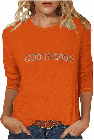 God is Good Shirt Christian Shirts for Women Oversized Church Clothing for Women 3/4 Sleeve Tops Plus Size in Saudi Arabia